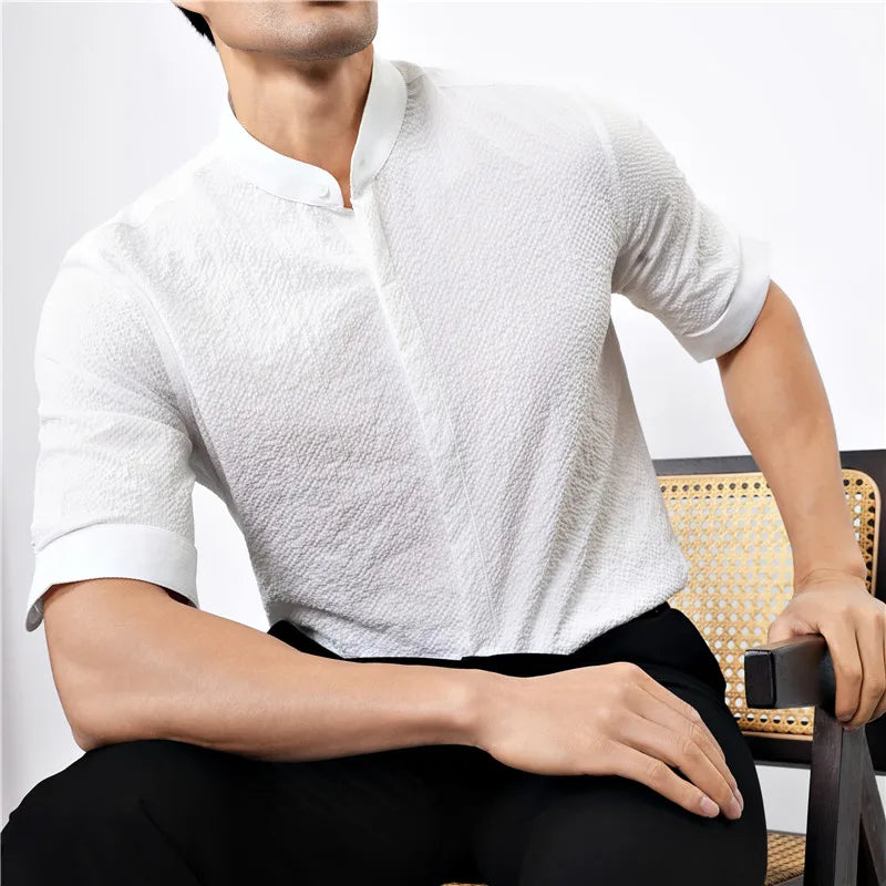 Kyoto Woven Band Collar Shirt