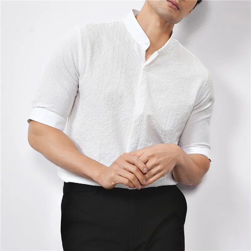 Kyoto Woven Band Collar Shirt