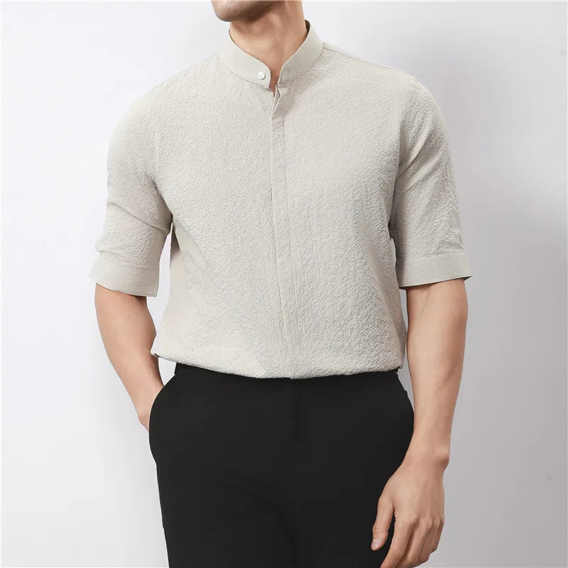 Kyoto Woven Band Collar Shirt